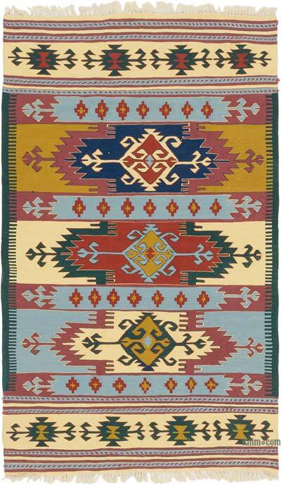 New Handwoven Turkish Kilim Rug - 3' 11" x 6' 5" (47" x 77")