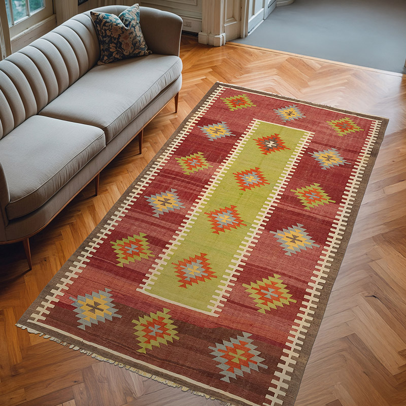 Vintage Afyon Kilim Rug - 5' 4" x 9' 6" (64" x 114") - K0077918