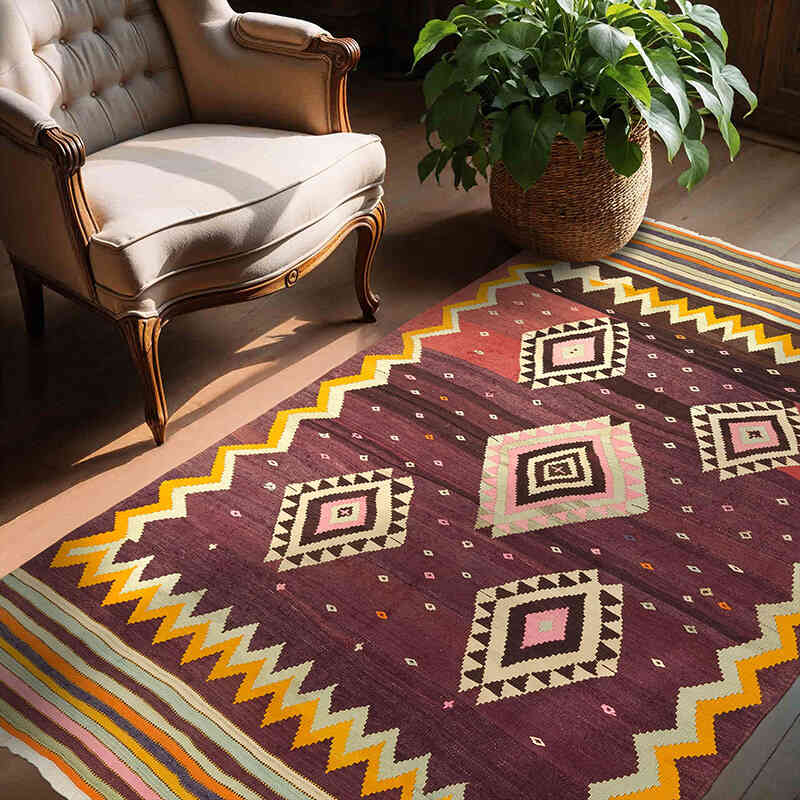 Vintage Milas Kilim Rug - 4' 9" x 6' 11" (57" x 83") - K0077944