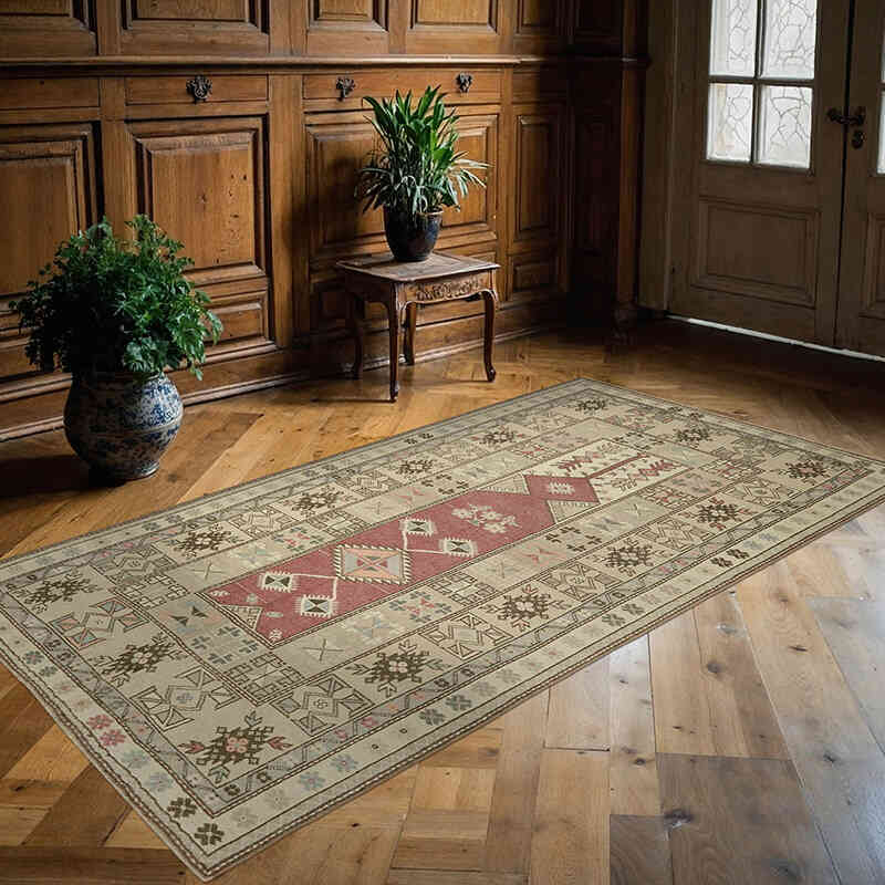 Alfombra Vintage Turca Anudada a Mano - 123 cm x 229 cm - K0078703