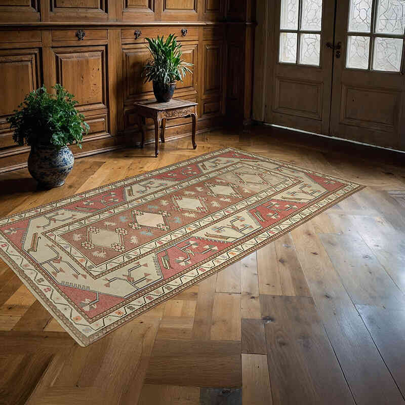 Alfombra Vintage Turca Anudada a Mano - 127 cm x 225 cm - K0078709