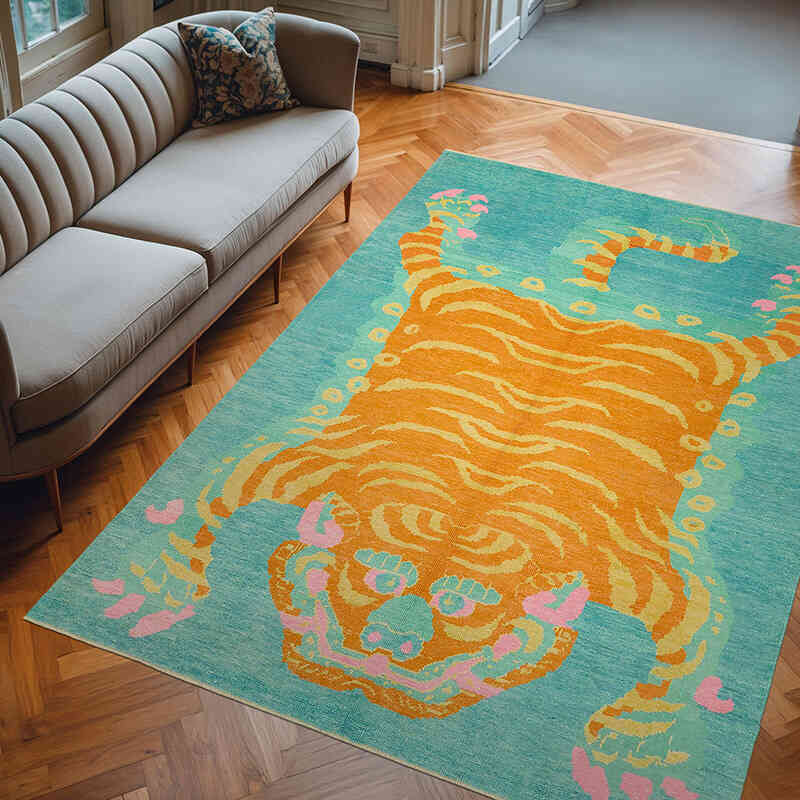 Alfombra Nueva de Nudo a Mano con Diseño de Tigre - 220 cm x 310 cm - K0079190
