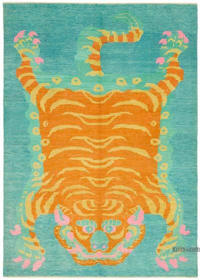 Alfombra Nueva de Nudo a Mano con Diseño de Tigre - 220 cm x 310 cm