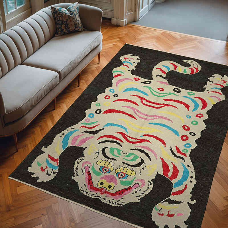New Hand-Knotted Tiger Rug - 6' 10" x 10' 2" (82" x 122") - K0079192
