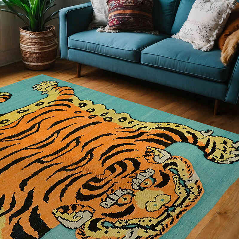 Alfombra Nueva de Nudo a Mano con Diseño de Tigre - 183 cm x 200 cm - K0079195