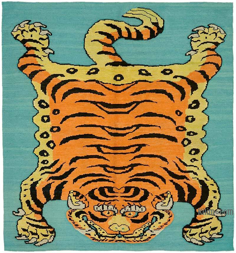 Alfombra Nueva de Nudo a Mano con Diseño de Tigre - 183 cm x 200 cm - K0079195