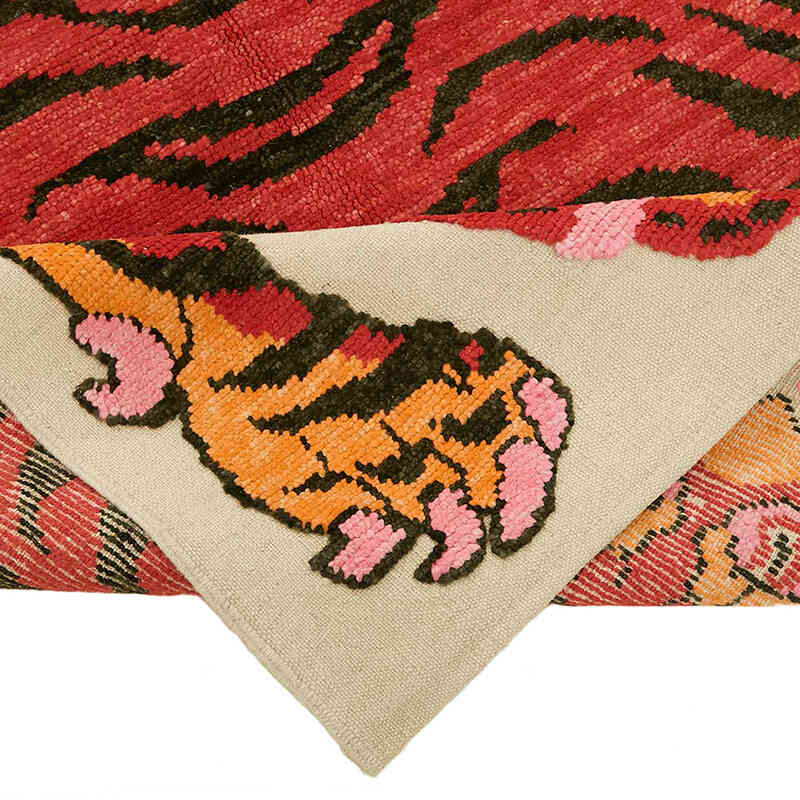 Alfombra Nueva de Nudo a Mano con Diseño de Tigre - 142 cm x 227 cm - K0079196