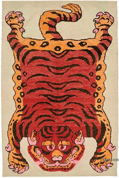 New Hand-Knotted Tiger Rug - 4' 8" x 7' 5" (56" x 89")