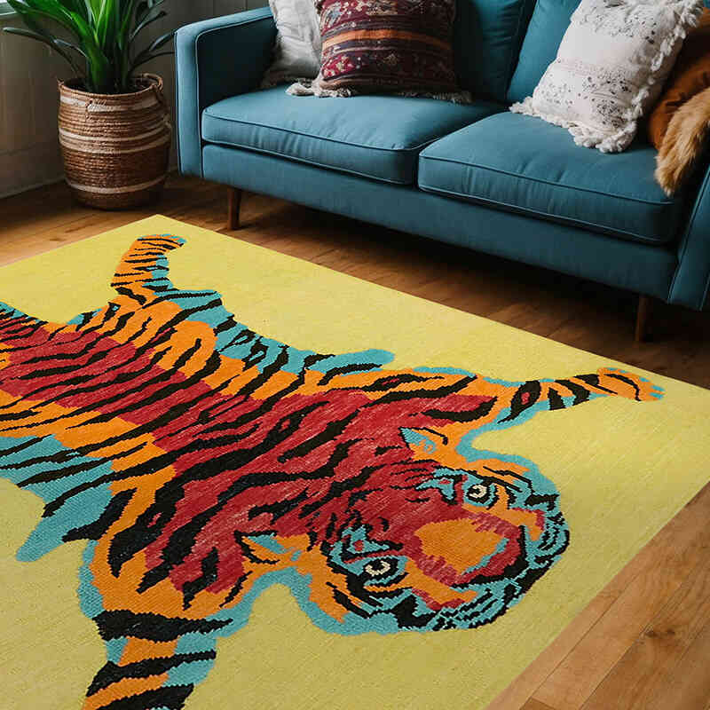 New Hand-Knotted Tiger Rug - 5' 3" x 6' 8" (63" x 80") - K0079197