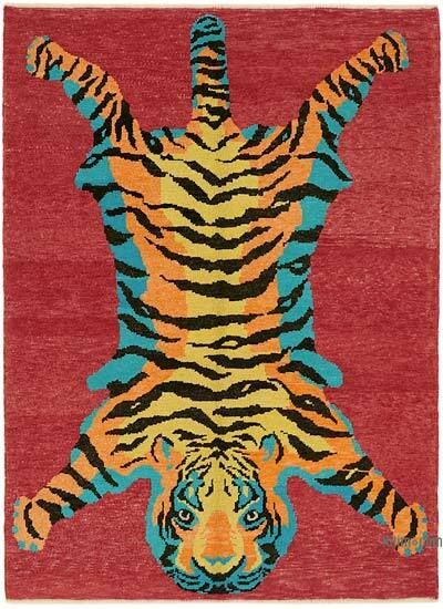New Hand-Knotted Tiger Rug - 5' 6" x 7' 4" (66" x 88")