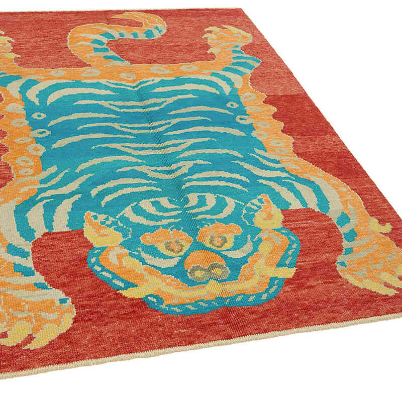 Alfombra Nueva de Nudo a Mano con Diseño de Tigre - 152 cm x 202 cm - K0079200