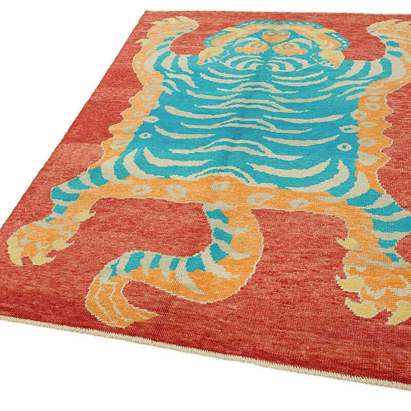 Alfombra Nueva de Nudo a Mano con Diseño de Tigre - 152 cm x 202 cm - K0079200
