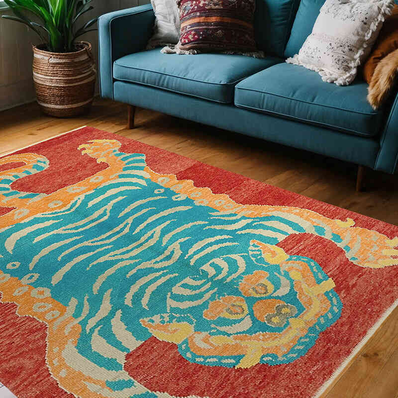 Alfombra Nueva de Nudo a Mano con Diseño de Tigre - 152 cm x 202 cm - K0079200