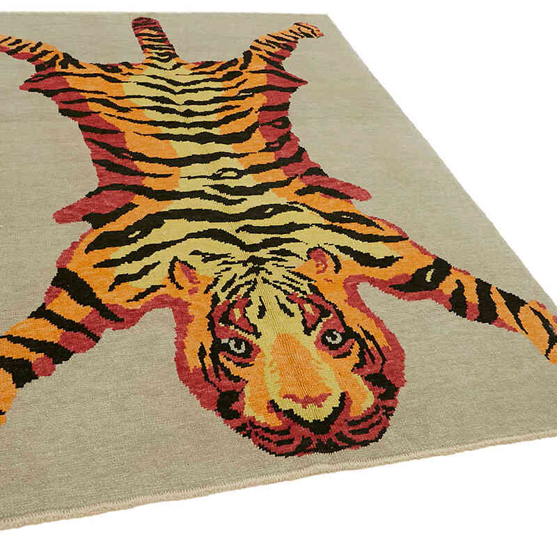 Alfombra Nueva de Nudo a Mano con Diseño de Tigre - 168 cm x 230 cm - K0079208