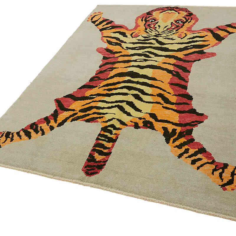 Alfombra Nueva de Nudo a Mano con Diseño de Tigre - 168 cm x 230 cm - K0079208