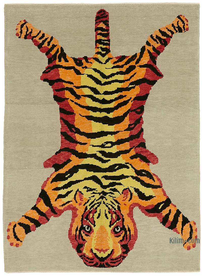 Alfombra Nueva de Nudo a Mano con Diseño de Tigre - 168 cm x 230 cm - K0079208