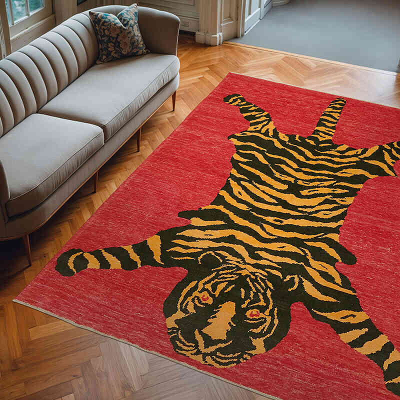 New Hand-Knotted Tiger Rug - 8' 3" x 9' 11" (99" x 119") - K0079209