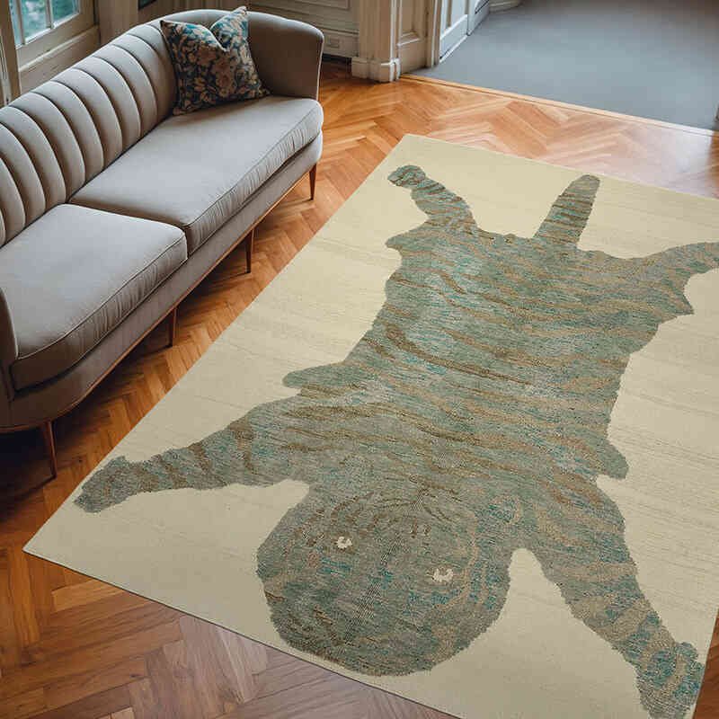 New Hand-Knotted Tiger Rug - 6' 7" x 8' 11" (79" x 107") - K0079214