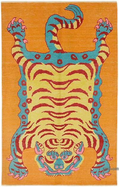 New Hand-Knotted Tiger Rug - 5' 1" x 8' 1" (61" x 97")