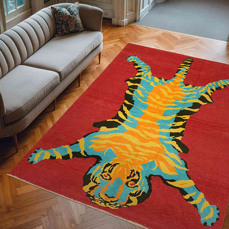 Alfombra Nueva de Nudo a Mano con Diseño de Tigre - 228 cm x 305 cm - K0079224