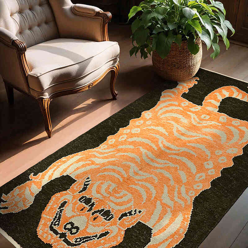 New Hand-Knotted Tiger Rug - 4' 3" x 6' 10" (51" x 82") - K0079227