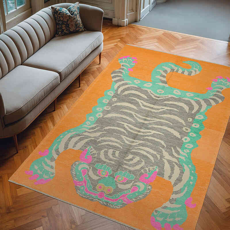 New Hand-Knotted Tiger Rug - 6' 11" x 10' 6" (83" x 126") - K0079228