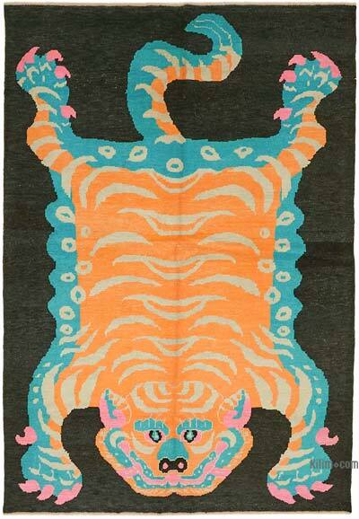 Alfombra Nueva de Nudo a Mano con Diseño de Tigre - 212 cm x 304 cm