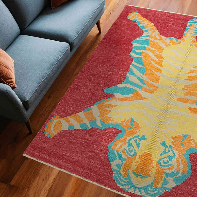 New Hand-Knotted Tiger Rug - 6' 4" x 7' 10" (76" x 94") - K0079236