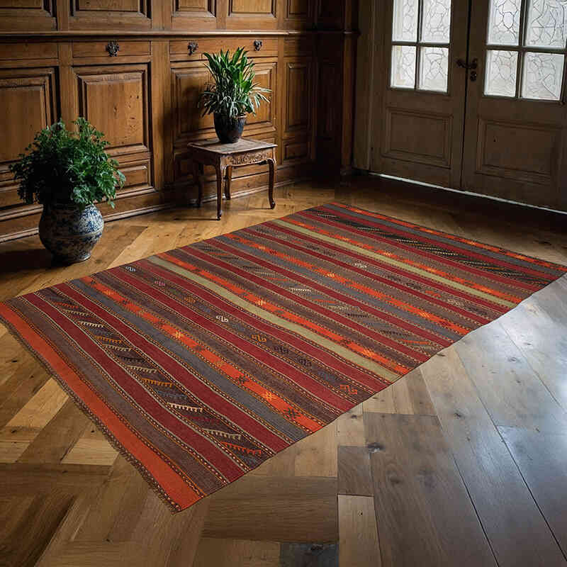 Vintage Denizli Kilim Rug - 5' 2" x 8'  (62" x 96") - K0079289
