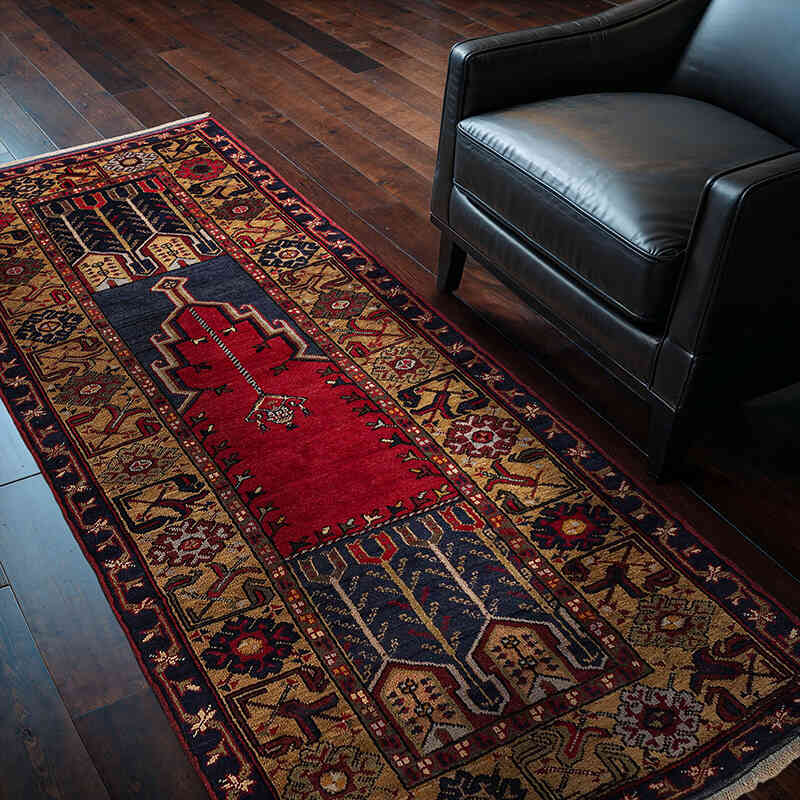 Alfombra Vintage Turca Anudada a Mano - 98 cm x 210 cm - K0079408