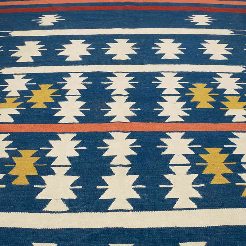 Blue New Handwoven Turkish Kilim Rug - 6' 8" x 10' 2" (80" x 122") - K0080081