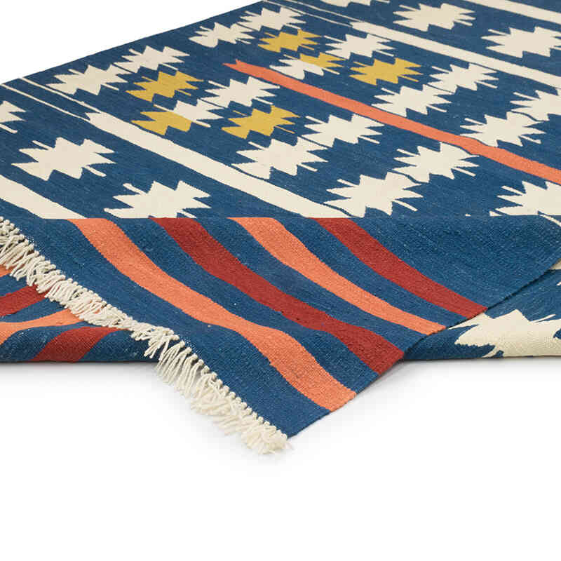 Blue New Handwoven Turkish Kilim Rug - 6' 8" x 10' 2" (80" x 122") - K0080081