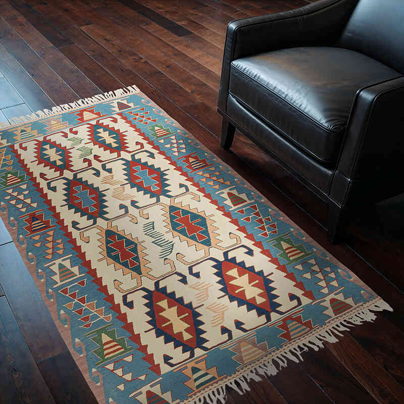 New Handwoven Turkish Kilim Rug - 3' 9" x 5' 6" (45" x 66") - K0080108