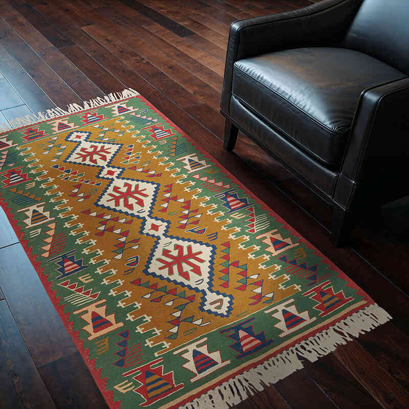 New Handwoven Turkish Kilim Rug - 3' 7" x 5' 7" (43" x 67") - K0080110