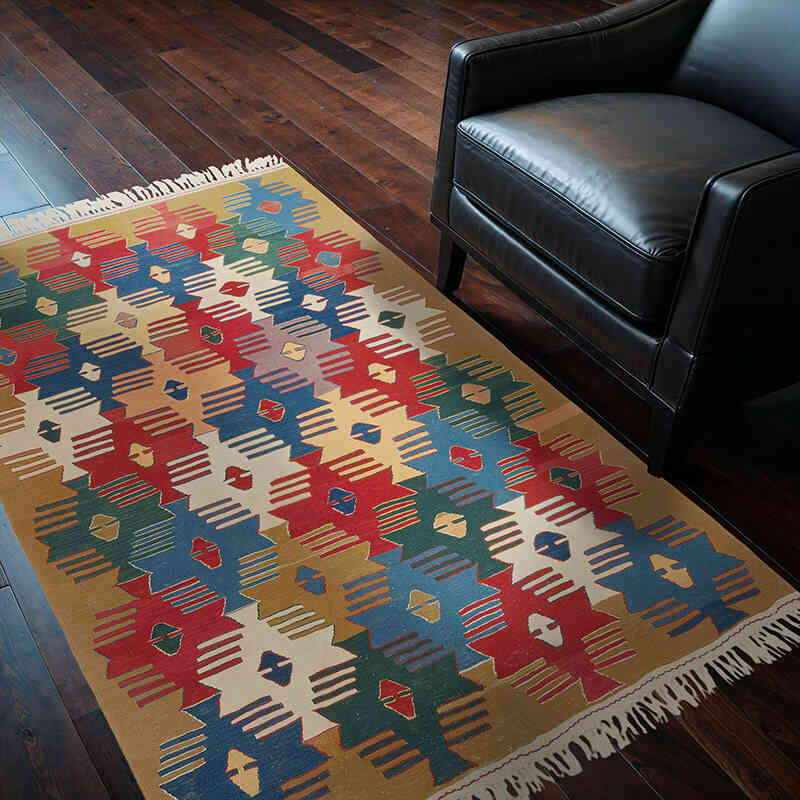 New Handwoven Turkish Kilim Rug - 4'  x 5' 11" (48" x 71") - K0080111