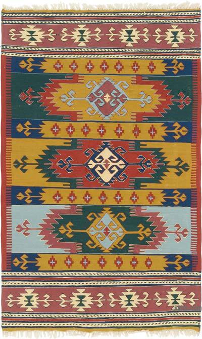 New Handwoven Turkish Kilim Rug - 3' 11" x 6' 4" (47" x 76")