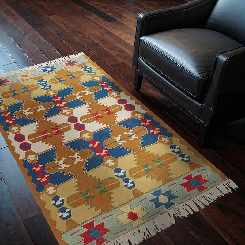 New Handwoven Turkish Kilim Rug - 3' 10" x 5' 7" (46" x 67") - K0080148