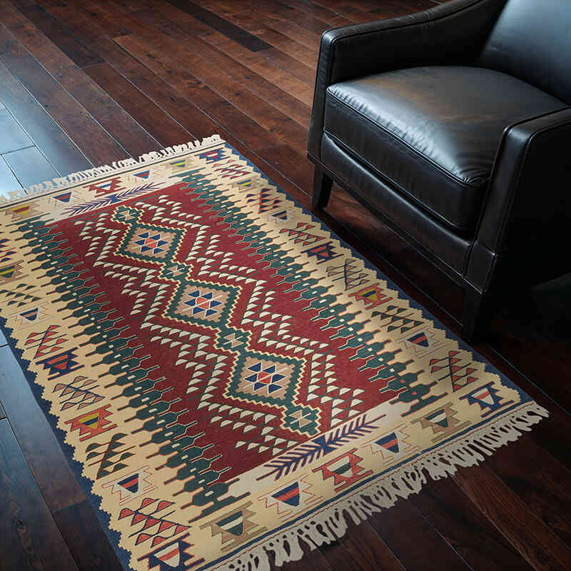 New Handwoven Turkish Kilim Rug - 3' 8" x 5' 3" (44" x 63") - K0080158