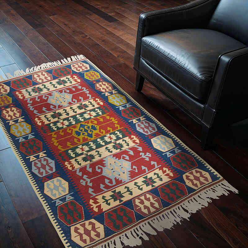 New Handwoven Turkish Kilim Rug - 3' 8" x 5' 6" (44" x 66") - K0080185