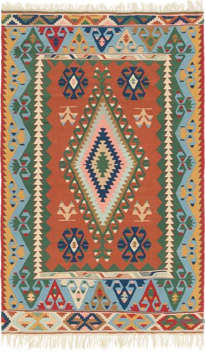 New Handwoven Turkish Kilim Rug - 4' 7" x 7' 5" (55" x 89")