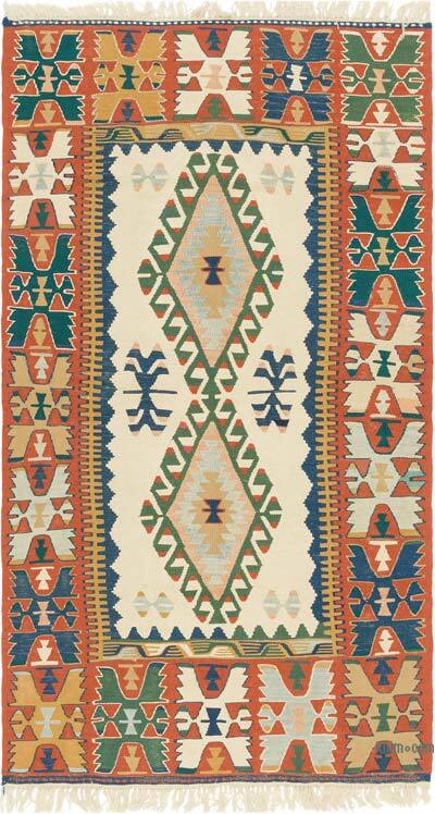 New Handwoven Turkish Kilim Rug - 3' 11" x 7' 1" (47" x 85")