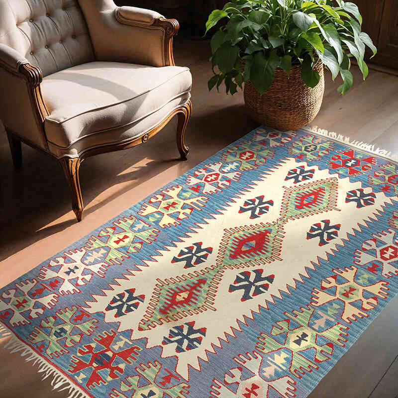 New Handwoven Turkish Kilim Rug - 4' 4" x 5' 11" (52" x 71") - K0080465
