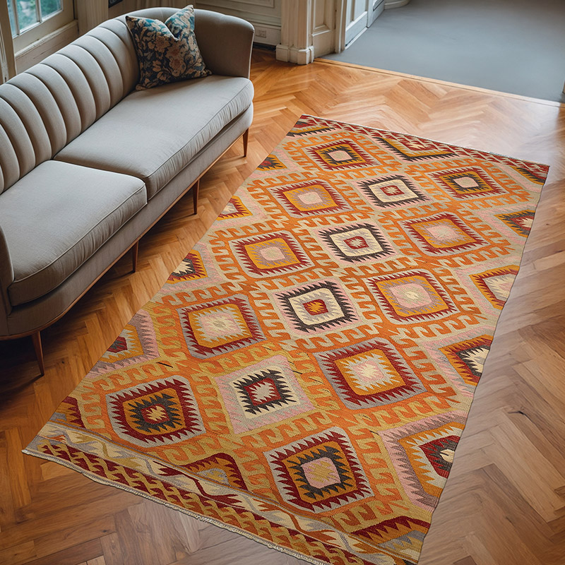 Vintage Afyon Kilim Rug - 5' 9" x 10' 2" (69" x 122") - K0080710