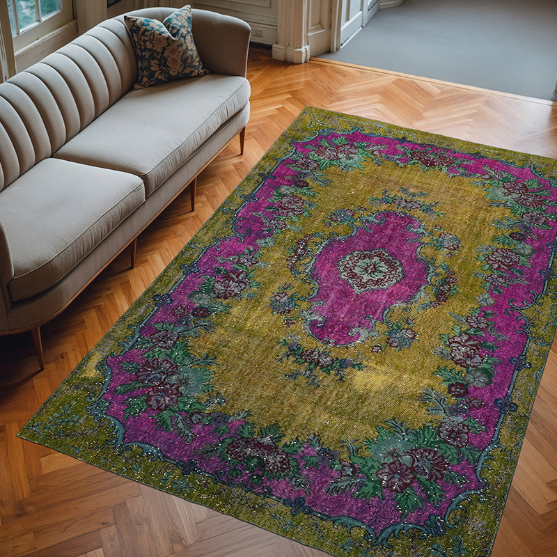 Hand Carved Over-Dyed Rug - 7' 2" x 10' 5" (86" x 125") - K0080745