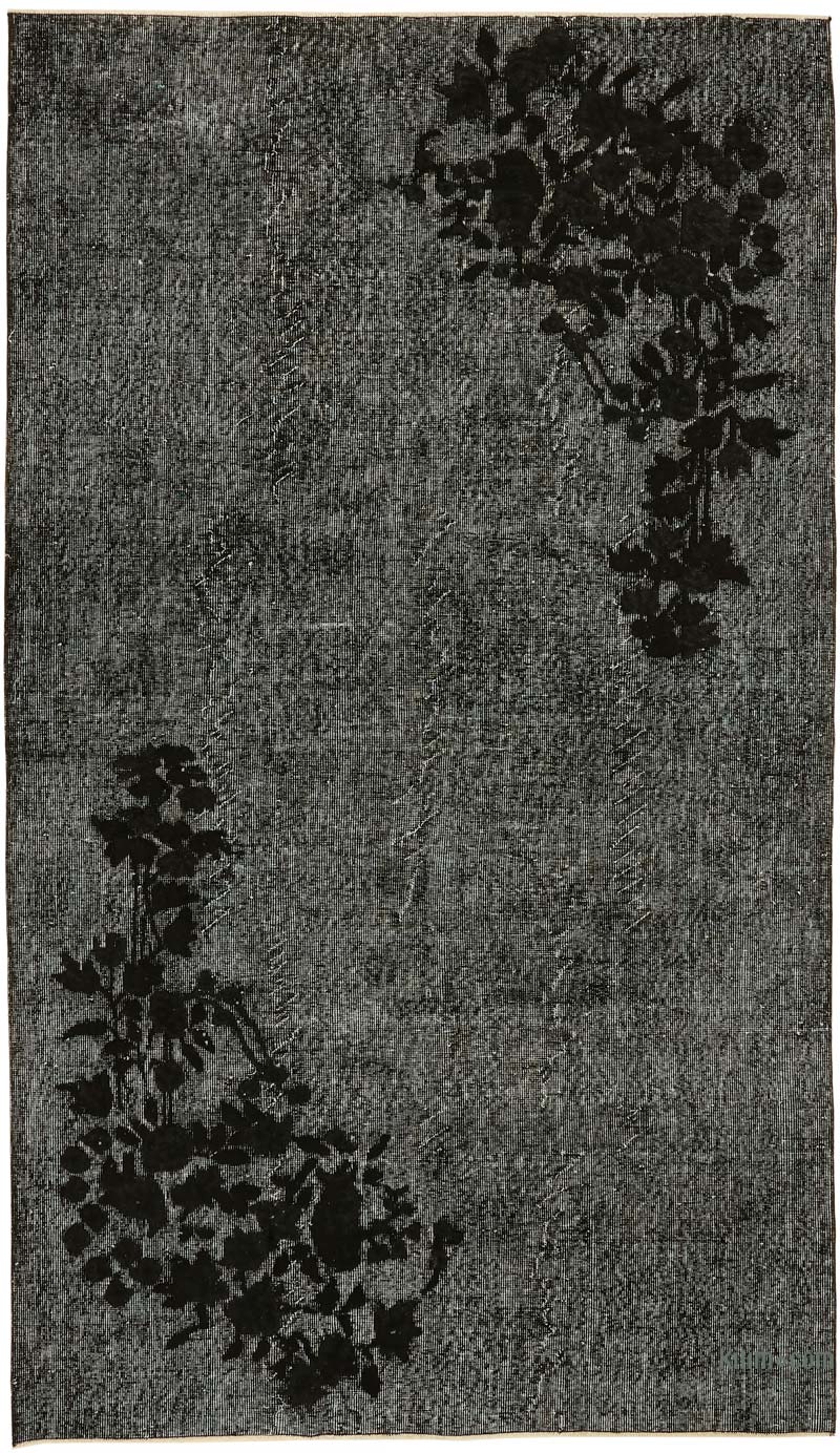 Negro Alfombra Tallada a Mano Sobre Teñida - 164 cm x 280 cm - K0080748