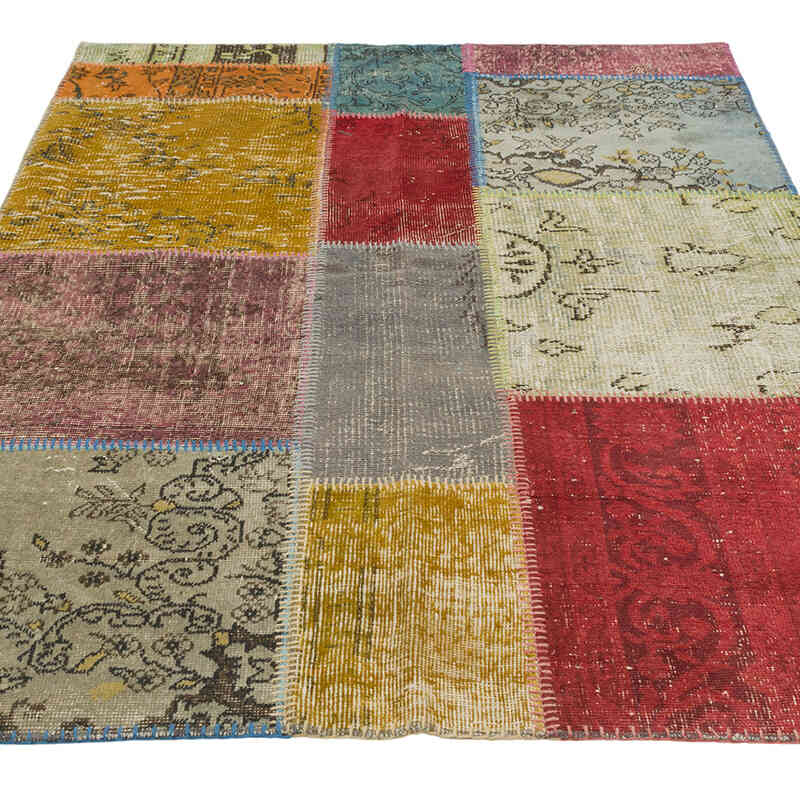 Patchwork Hand-Knotted Turkish Rug - 4' 1" x 6' 3" (49" x 75") - K0080916