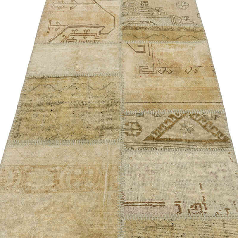 Patchwork Hand-Knotted Turkish Rug - 2' 11" x 10' 4" (35" x 124") - K0080921