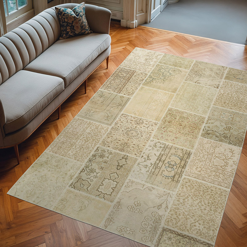 Patchwork Hand-Knotted Turkish Rug - 6' 7" x 9' 10" (79" x 118") - K0080926