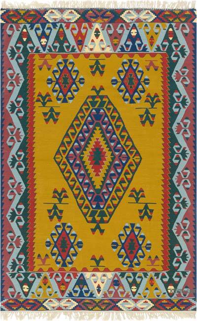 New Handwoven Turkish Kilim Rug - 5' 1" x 7' 9" (61" x 93")