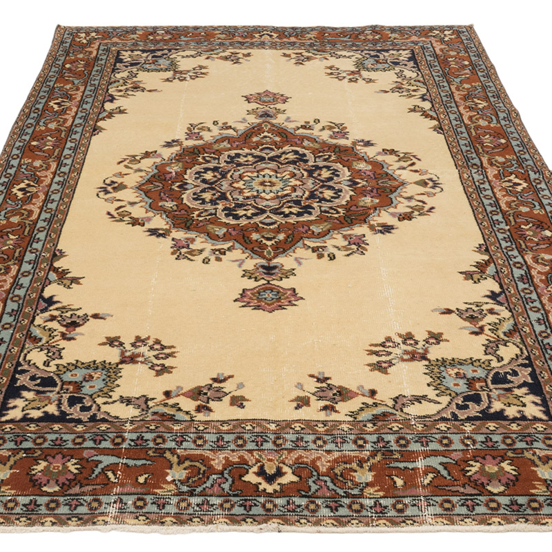 Alfombra Vintage Turca Anudada a Mano - 147 cm x 241 cm - K0083808